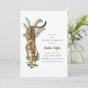 Jungle Leopard Watercolor 40th Birthday Party Invitation