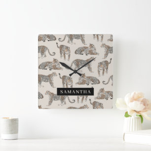 Jungle Leopard Wild Animal Pattern   Square Wall Clock