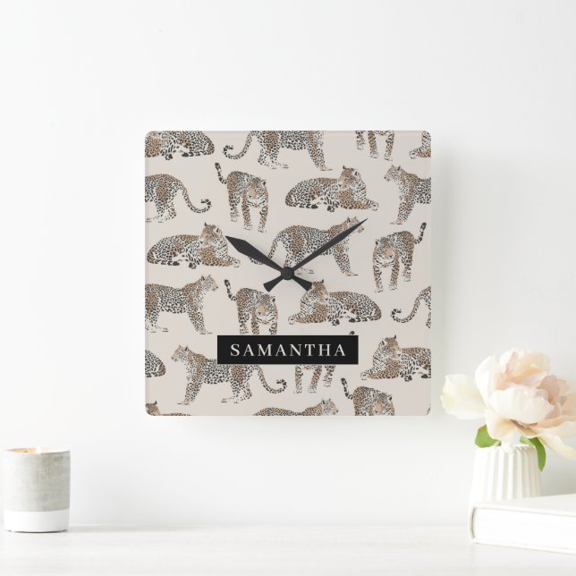 Jungle Leopard Wild Animal Pattern   Square Wall Clock (Home)