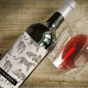 Jungle Leopard Wild Animal Pattern Wine Label