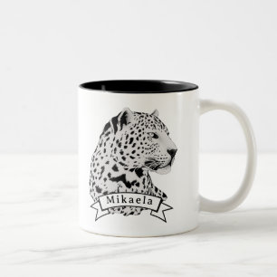 Jungle Leopard Wild Pattern & Personalised Name Two-Tone Coffee Mug