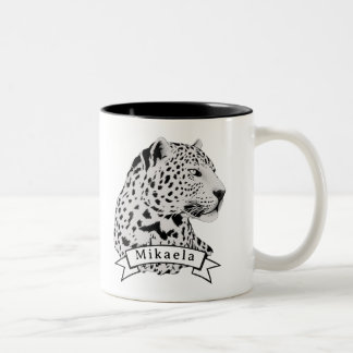 Jungle Leopard Wild Pattern & Personalised Name Two-Tone Coffee Mug