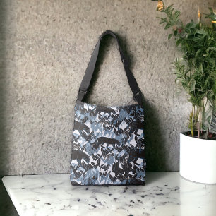 Jungle Leopards In Black with Blue Gray Crossbody Bag