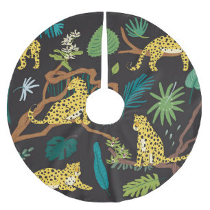 Jungle Leopards: Vintage Wildlife Illustrations Brushed Polyester Tree Skirt