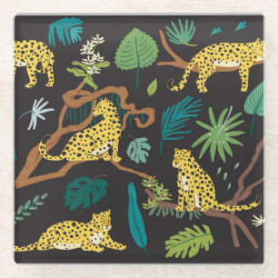 Jungle Leopards: Vintage Wildlife Illustrations Glass Coaster