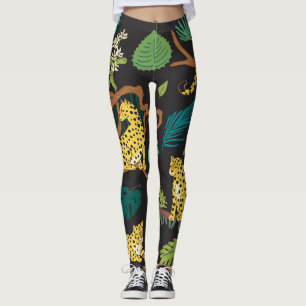 Jungle Leopards: Vintage Wildlife Illustrations Leggings