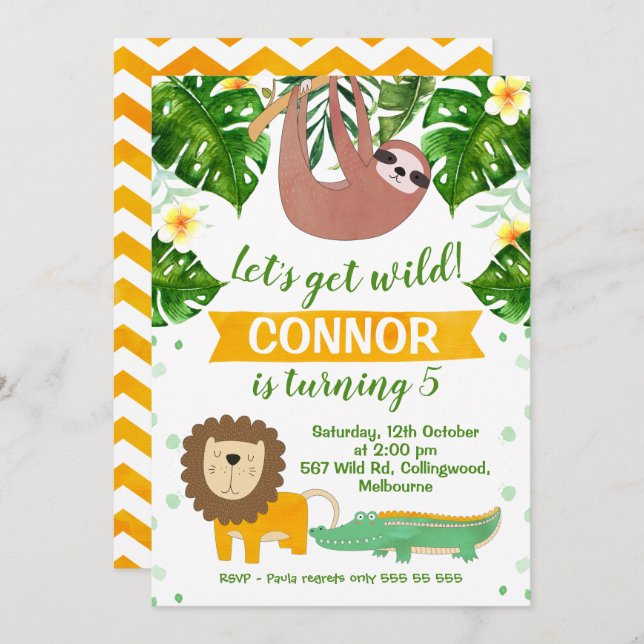 Jungle Lets Get Wild Birthday Invitation (Front/Back)