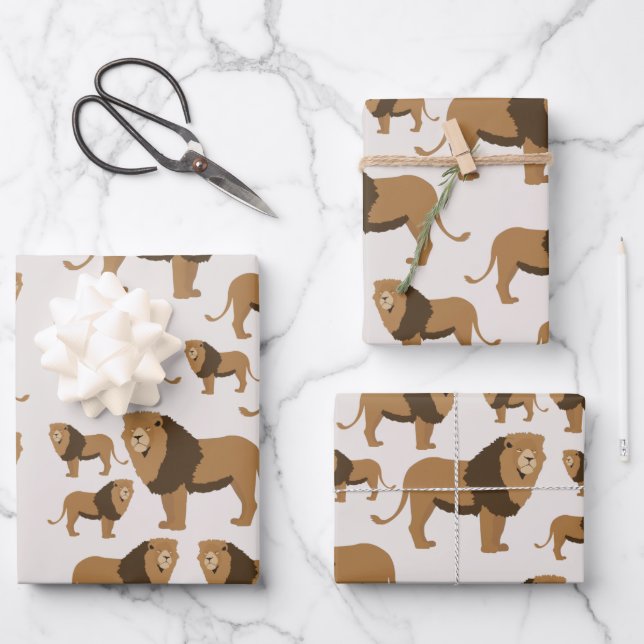 Jungle Lion Animal Pattern  Wrapping Paper Sheet (Front)