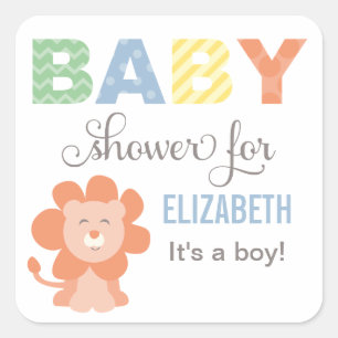 Jungle Lion Baby Boy Shower Square Sticker