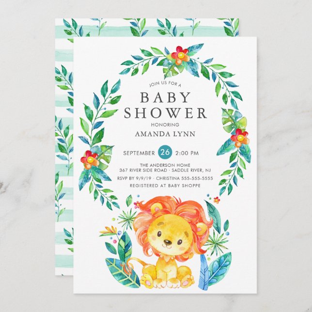 Jungle Lion Boy Baby Shower Invitation (Front/Back)