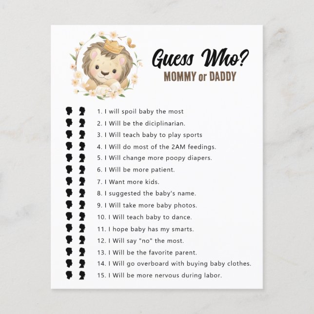 Jungle Lion King Guess Who Mummy or Daddy Game  (Front)