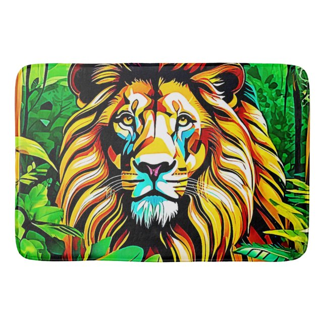 Jungle Lion Pop Art Design Bath Mat (Front)