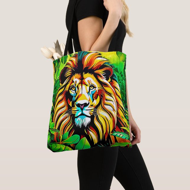 Jungle Lion Pop Art Design Tote Bag (Close Up)