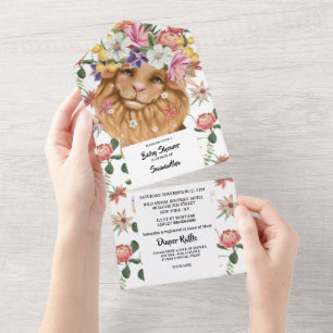 Jungle lion watercolor baby shower girls boys all in one invitation