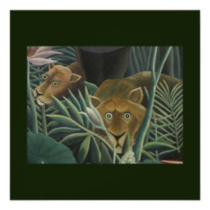 Jungle Lions  Folk Art by Rousseau Poster