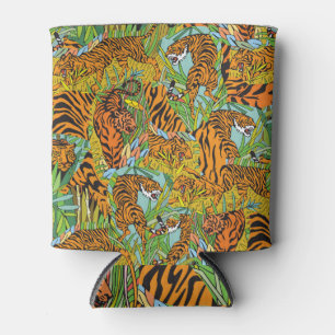 Jungle Majesty: Tigers Amidst Greenery Can Cooler