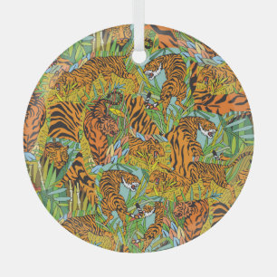 Jungle Majesty: Tigers Amidst Greenery Glass Tree Decoration