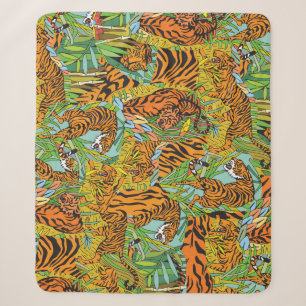 Jungle Majesty: Tigers Amidst Greenery Sherpa Blanket