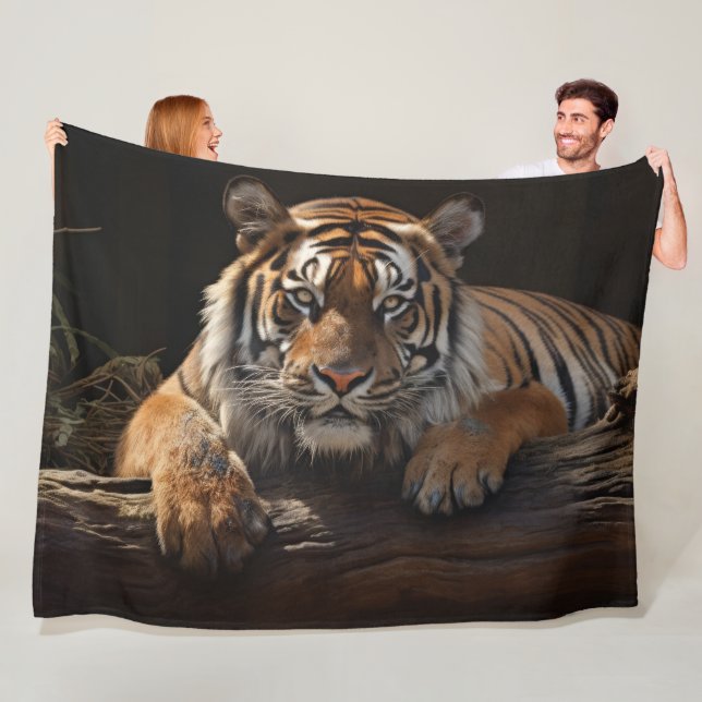 Jungle Monarch: Tiger Portrait Fleece Blanket (In Situ)