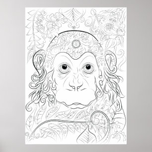 Jungle monkey adult colouring poster