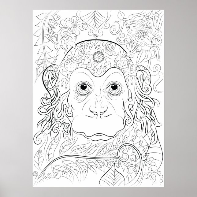 Jungle monkey adult colouring poster (Front)