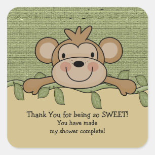 Jungle Monkey Baby Shower Square Sticker! Sticker