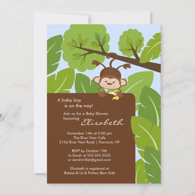 Jungle Monkey Boy Baby Shower Invitation (Front)