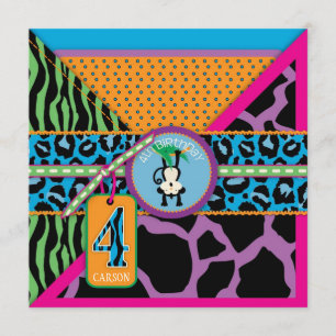 Jungle Monkey Fourth Birthday Invitation Wild