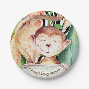 Jungle Monkey & Giraffe Baby Shower Animal Print Paper Plate