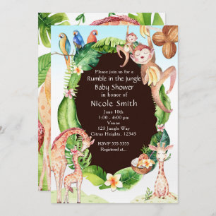 Jungle Monkey & Giraffe Baby Shower Invitations
