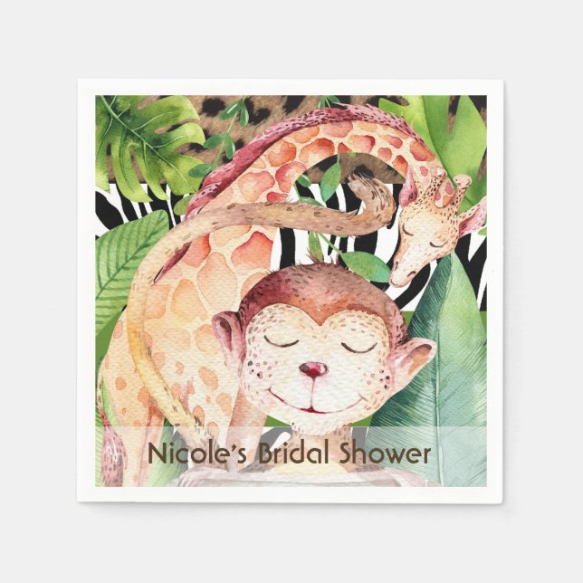 Jungle Monkey & Giraffe Baby Shower Party Custom Napkin (Front)