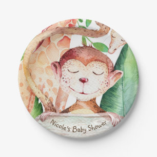 Jungle Monkey & Giraffe Baby Shower Party Custom Paper Plate