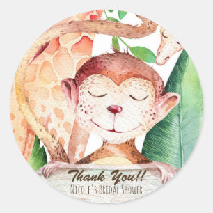 Jungle Monkey & Giraffe Baby Shower Party Favour Classic Round Sticker