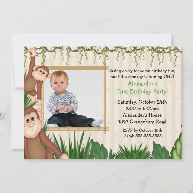 Jungle Monkey Photo Birthday Invitation (Front)