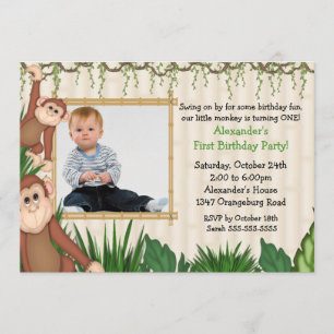 Jungle Monkey Photo Birthday Invitation