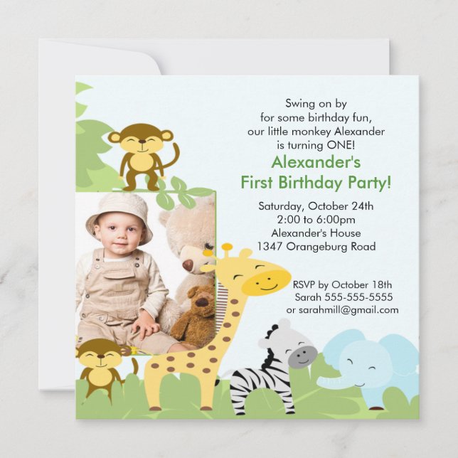 Jungle Monkey Photo Birthday Invitation (Front)