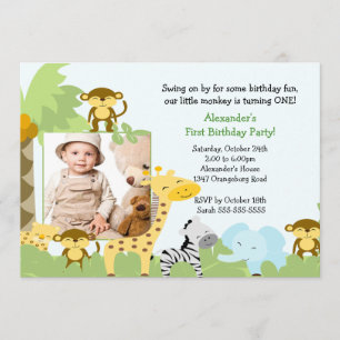 Jungle Monkey Photo Birthday Invitation