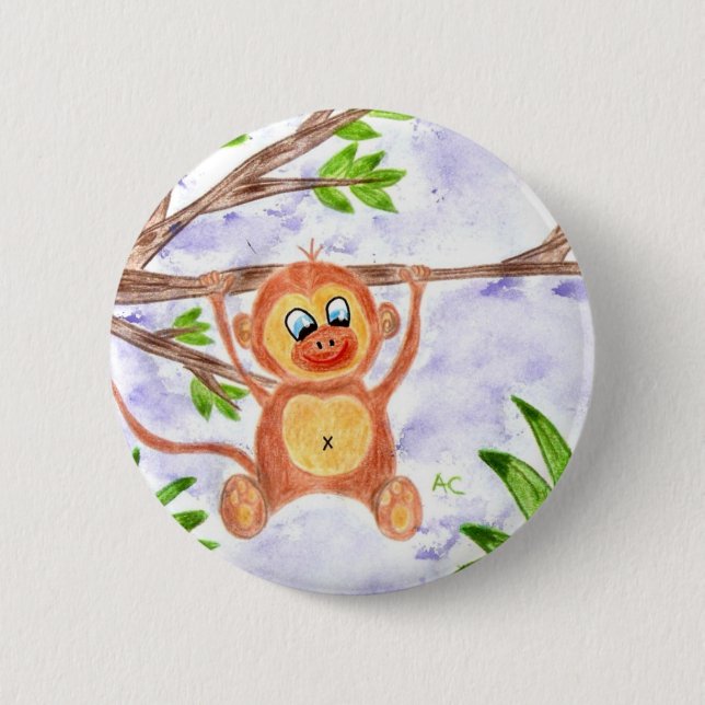 Jungle monkey round button (Front)
