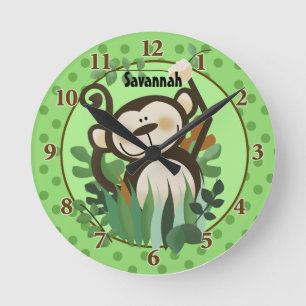 Jungle Monkey Wall Clock (Green) Add a Name