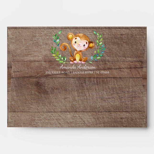 Jungle Monkey Wood Neutral Invitation Envelope (Back (Top Flap))