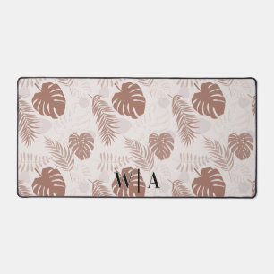 Jungle Monstera Mocha Mousse Beige Preppy Monogram Desk Mat