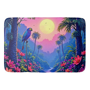 Jungle Moon Blue Parrot Paradise Bath Mat