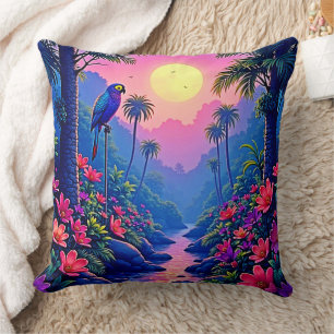 Jungle Moon Blue Parrot Paradise Cushion