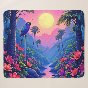 Jungle Moon Blue Parrot Paradise Sherpa Blanket
