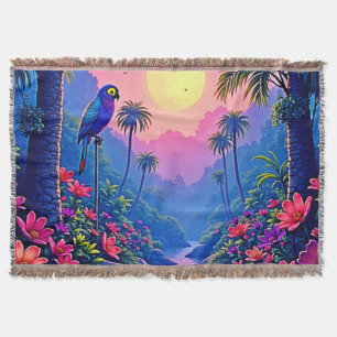 Jungle Moon Blue Parrot Paradise Throw Blanket