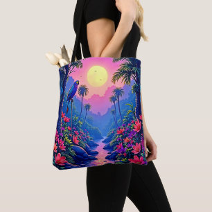Jungle Moon Blue Parrot Paradise Tote Bag