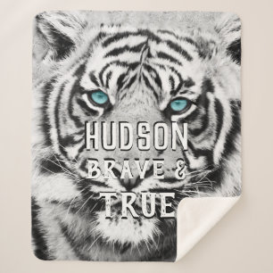 Jungle Nursery Bengal Tiger Blue Eyes Pattern Sherpa Blanket