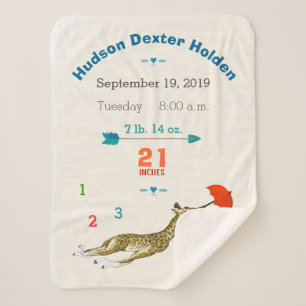 Jungle Nursery Flying Giraffe Baby Boy Birth Stats Sherpa Blanket