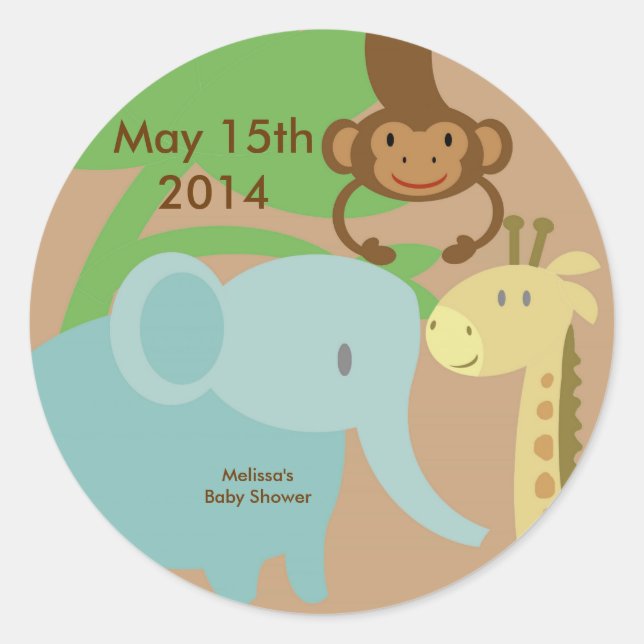 Jungle or Zoo Stickers for baby shower gift bags (Front)