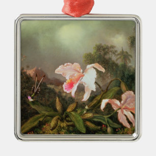 Jungle orchids and hummingbirds, 1872 metal ornament